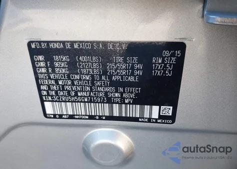 2016 Honda Hr-V Ex z USA, uszkodzony, nr VIN 3CZRU5H56GM715973